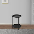 15 Inch Modern Side End Table, Metal Round Tray Top, Foldable Legs, Black Black Iron