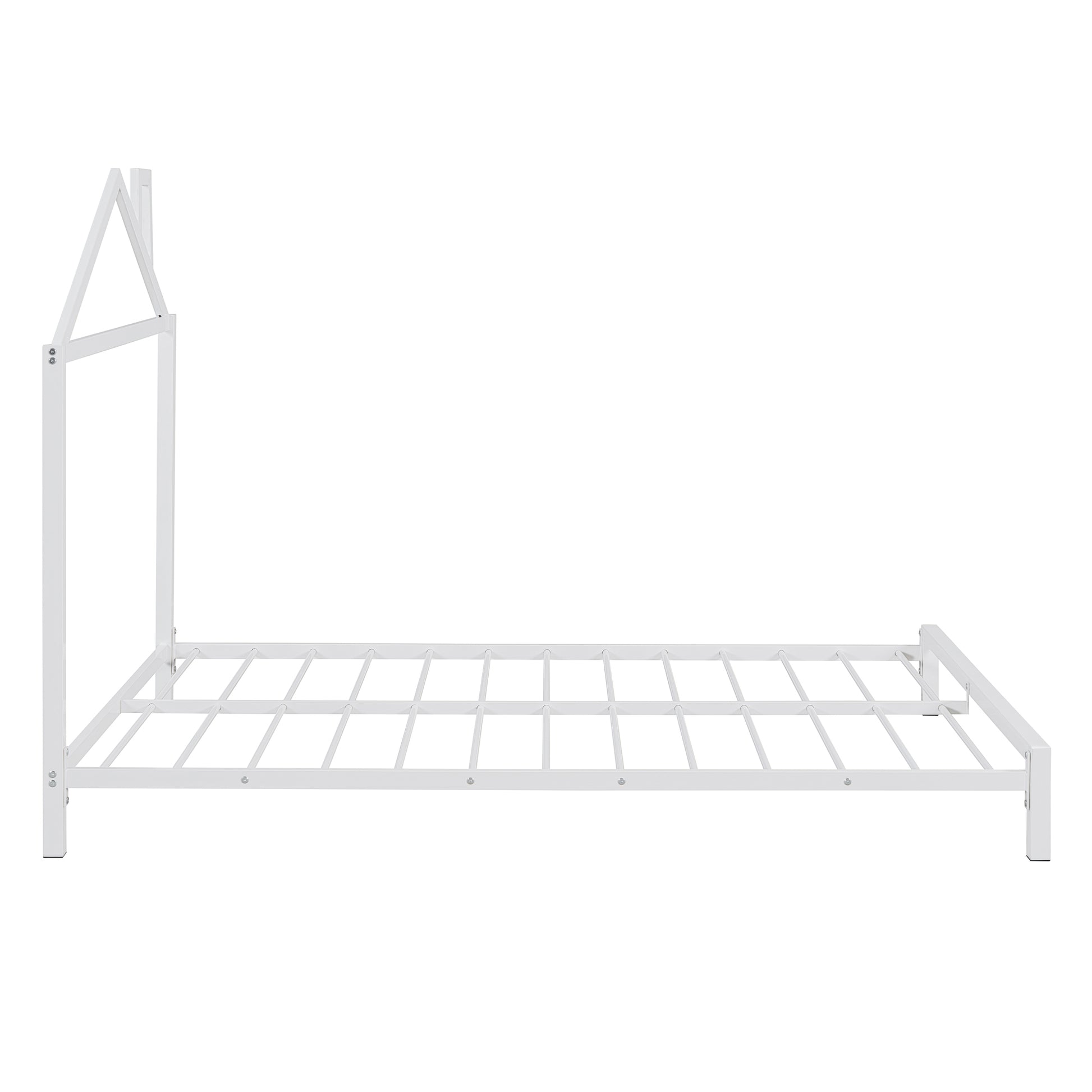 Full Size Metal Platform Bed With House Shaped Headboard Design, White White Metal