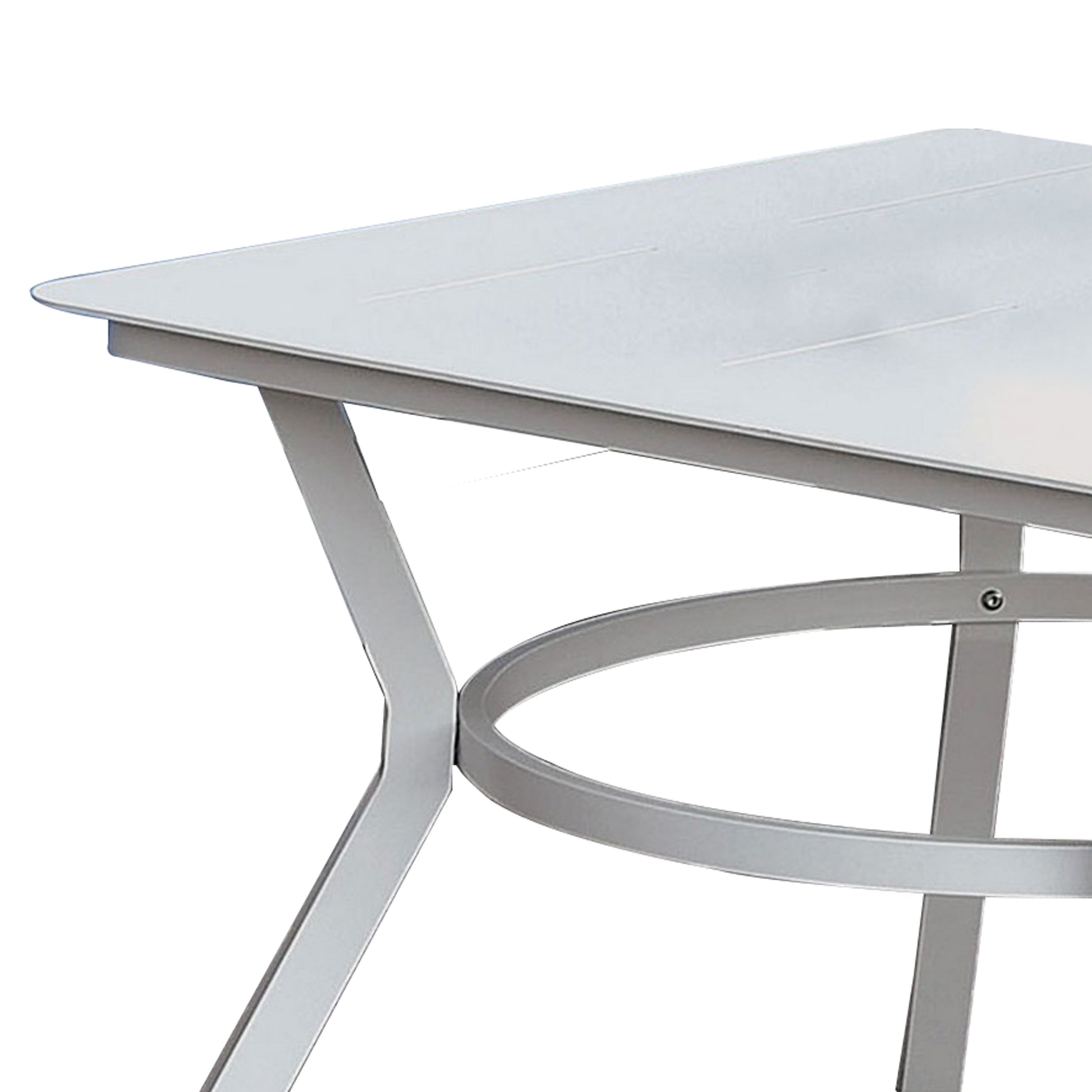 Plank Top Aluminum Patio Table With Flared Legs, White White Metal