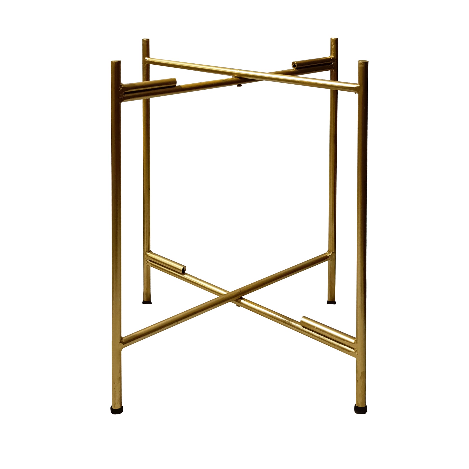 20 Inch High Round Side End Table With 2 Tier Iron Frame, Matte Gold Gold Iron