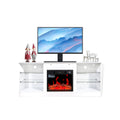 Fireplace Tv Stand With 18 Inch Electric Fireplace Heater,Modern Entertainment Center For Tvs Up To 62 Inch With Adjustable Glass Shelves And Storage Cabinets White White Mdf