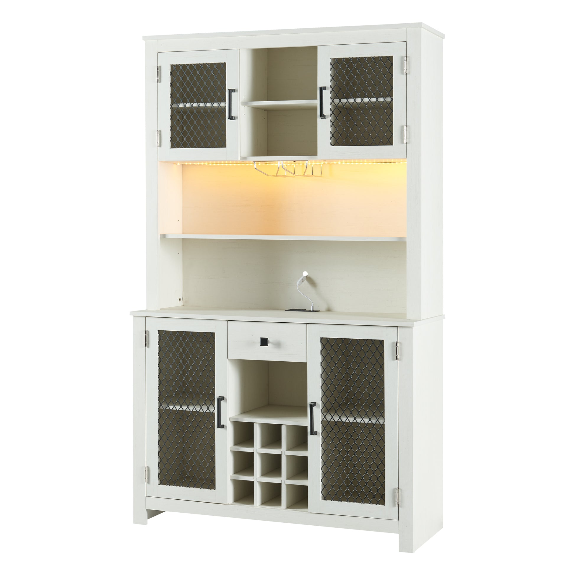 Farmhouse Coffee Bar Cabinet with Led Lights and