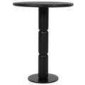 24 Inch Side End Table, Round Top With Turned Pedestal Base, Handcrafted Sandblasted Matte Black Black Metal & Wood