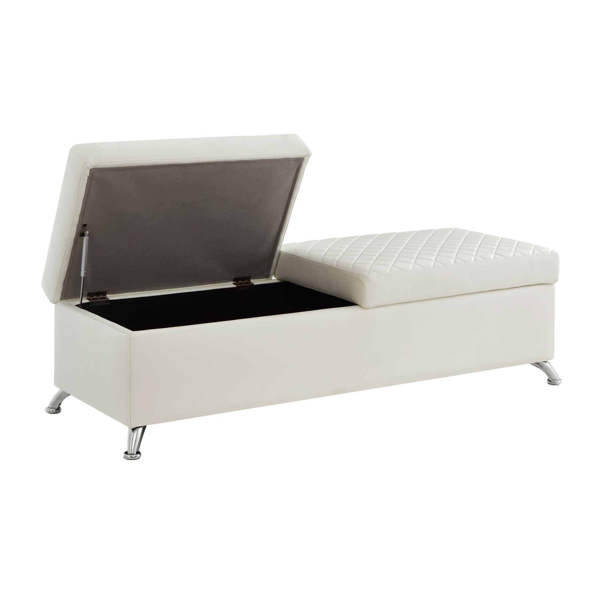 56.7" Bed Bench With Storage White Leather White Pu