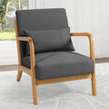 Leisure Chair With Solid Wood Armrest And Feet, Mid Century Modern Accent Sofa,1 Seat Dark Grey Linen