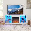 Tv Stand Electric Fireplace Tv Stand With Glass Shelves, 3D Fireplace Tv Stand With Led Lights Wood With Usb Charging Outlet Modern Television Table Center For Tv Up To 32 62