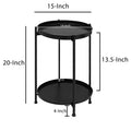 15 Inch Modern Side End Table, Metal Round Tray Top, Foldable Legs, Black Black Iron