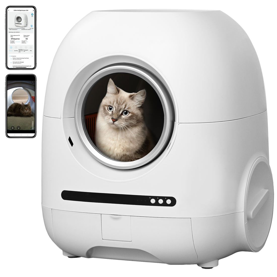 Self Cleaning Cat Litter Box, 68L 9L, Suitable For A Variety Of Cat Litter, App Control, Real Time Video, Photo And Video, Safe And Reliable, Ionic Deodorization, With Exhaust Hose, Support Wifi White Abs