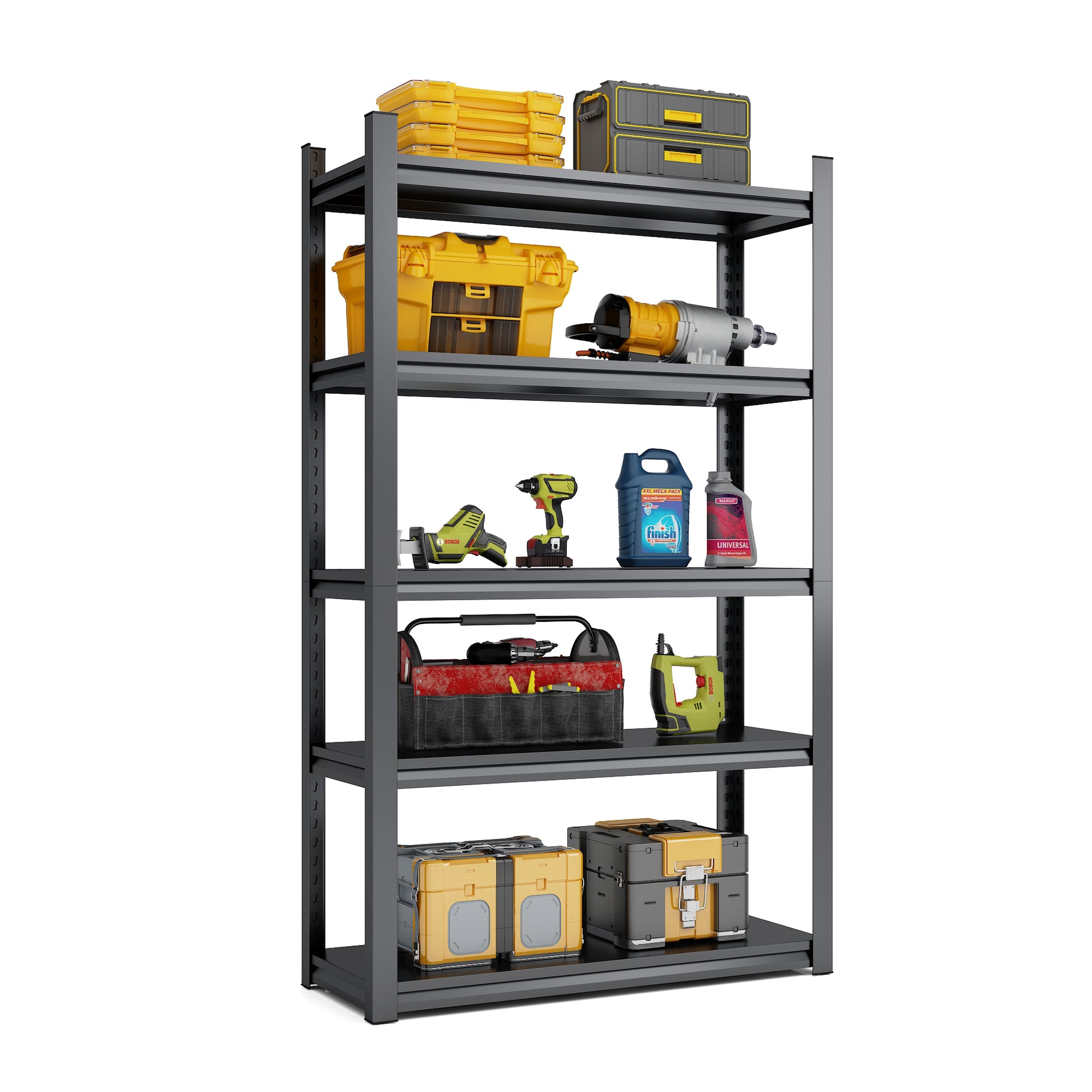 72"H 5 Tier Metal Shelves For Storage Garage Shelving 2000Lbs Heavy Duty Storage Shelves Adjustable Garage Shelf Industrial Shelving Unit Storage Utility Rack,47.2"W*23.6"D*72"H,Black 5 Black Gray Standard Vertical Kitchen Open Back Metal Modern