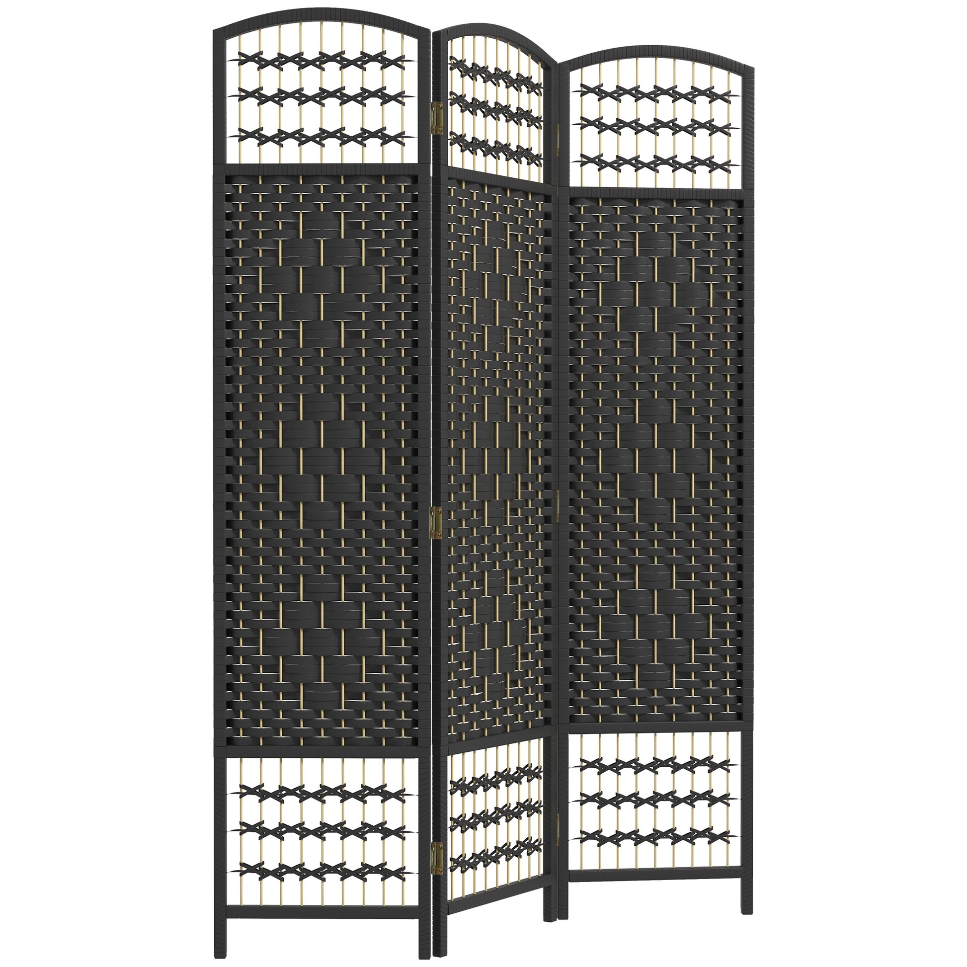 Homcom 3 Panel Room Divider, Folding Privacy Screen, 5.6' Room Separator, Wave Fiber Freestanding Partition Wall Divider, Black Black Bamboo