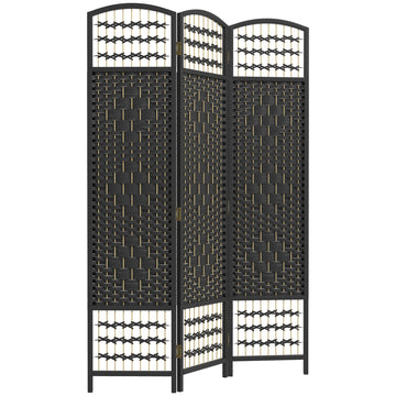 Homcom 3 Panel Room Divider, Folding Privacy Screen, 5.6' Room Separator, Wave Fiber Freestanding Partition Wall Divider, Black Black Bamboo