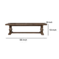 66 Inch Plank Top Wooden Bench With Pedestal Base, Brown Brown Solid Wood