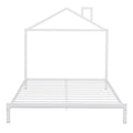 Full Size Metal Platform Bed With House Shaped Headboard Design, White White Metal