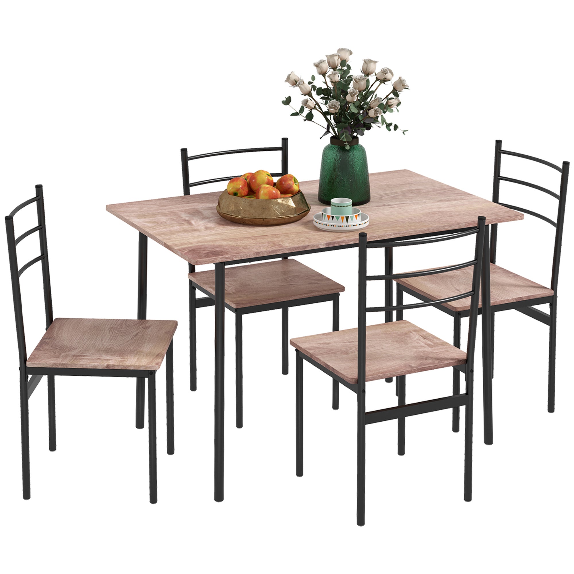 HOMCOM 5 Piece Dining Room Table Set for 4, Space brown-mdf
