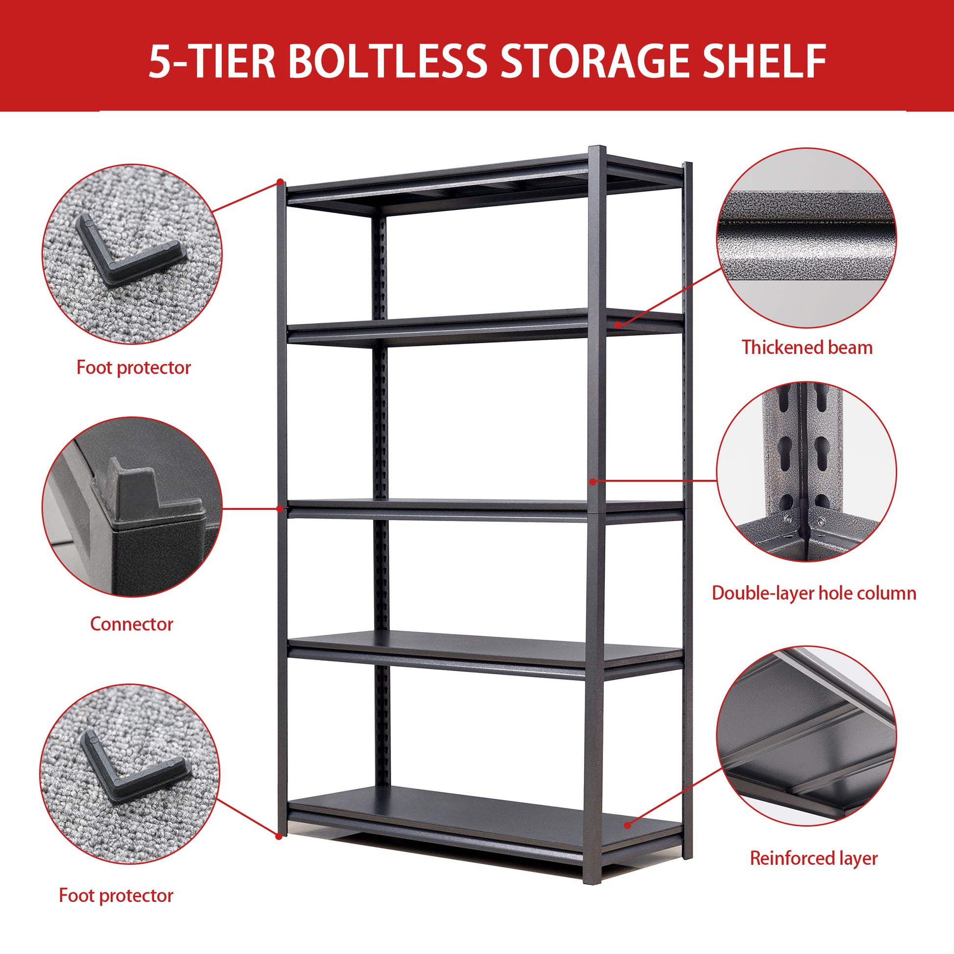 72"H 5 Tier Metal Shelves For Storage Garage Shelving 2000Lbs Heavy Duty Storage Shelves Adjustable Garage Shelf Industrial Shelving Unit Storage Utility Rack,47.2"W*23.6"D*72"H,Black 5 Black Gray Standard Vertical Kitchen Open Back Metal Modern