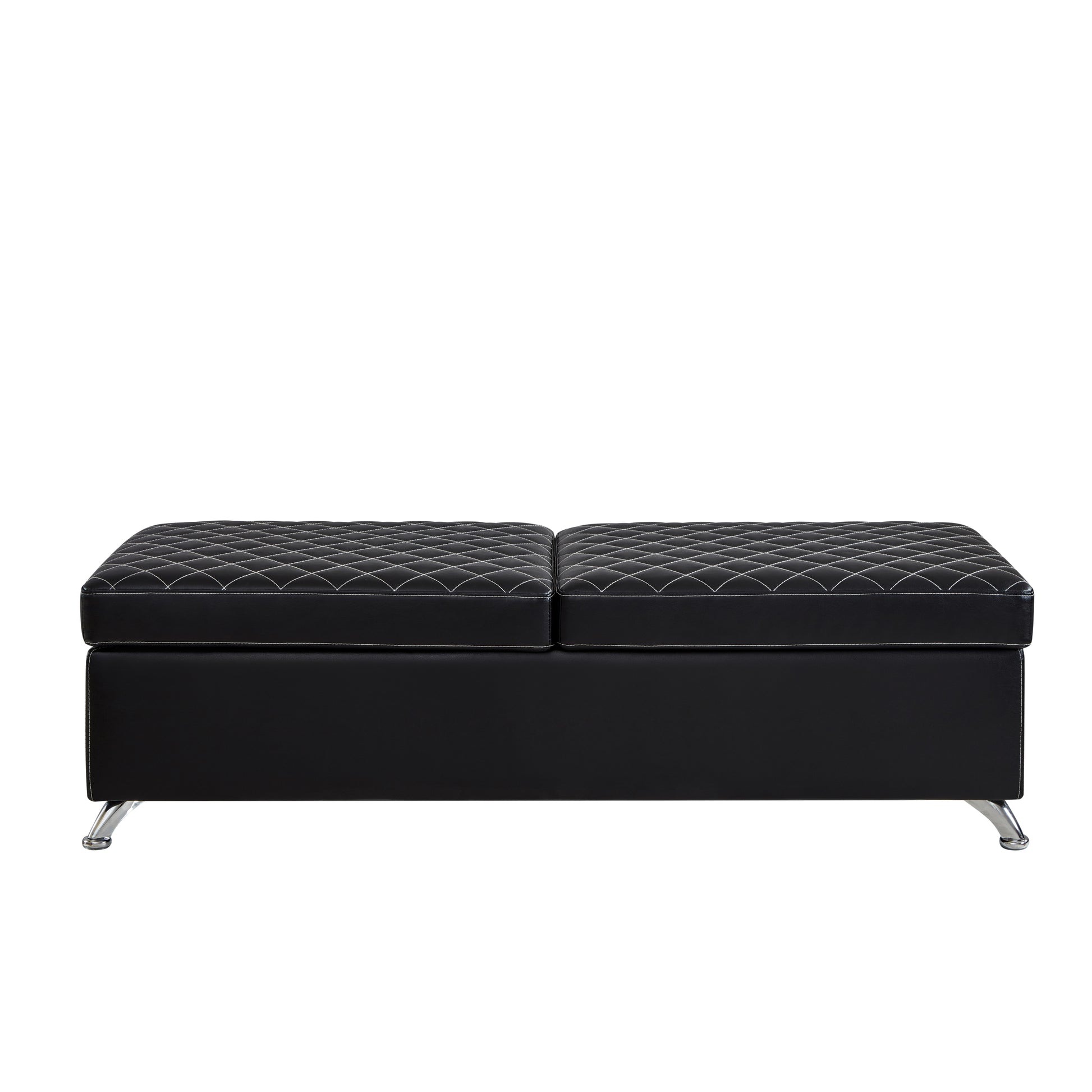 56.7" Bed Bench With Storage Black Leather Black Pu