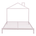 Full Size Metal Platform Bed With House Shaped Headboard Design, Pink Pink Metal