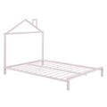 Full Size Metal Platform Bed With House Shaped Headboard Design, Pink Pink Metal