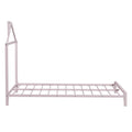 Twin Size Metal Platform Bed With House Shaped Headboard Design, Pink Pink Metal