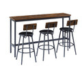 Long Bar Table Set With 3 Pu Upholstered Bar Stools, Industrial Bar Table And Chairs For Kitchen Breakfast Table, Living Room, Banquet Hall, Rustic Brown And Black, 63 L X15.7