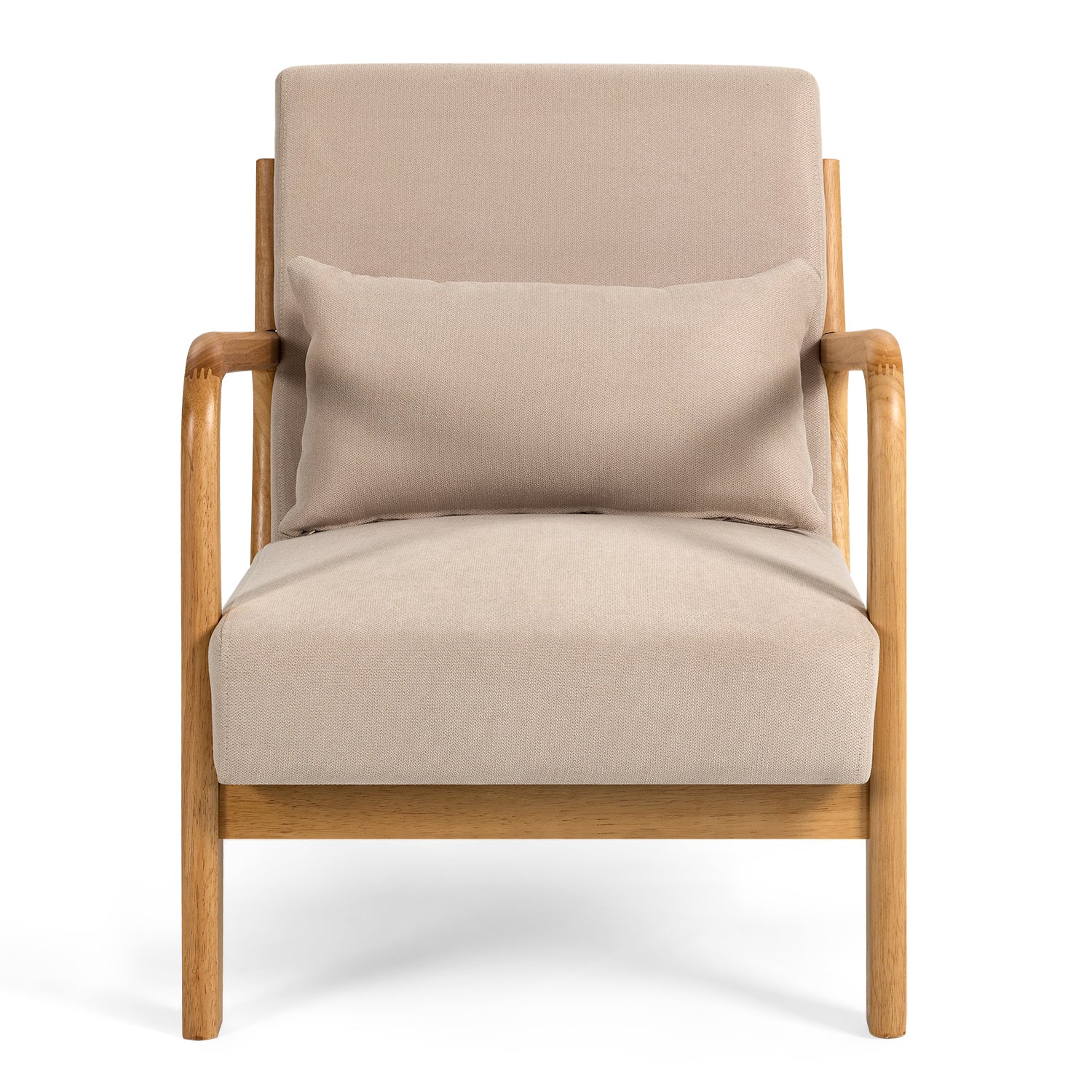 Leisure Chair With Solid Wood Armrest And Feet, Mid Century Modern Accent Sofa,1 Seat Beige Linen