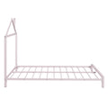 Full Size Metal Platform Bed With House Shaped Headboard Design, Pink Pink Metal