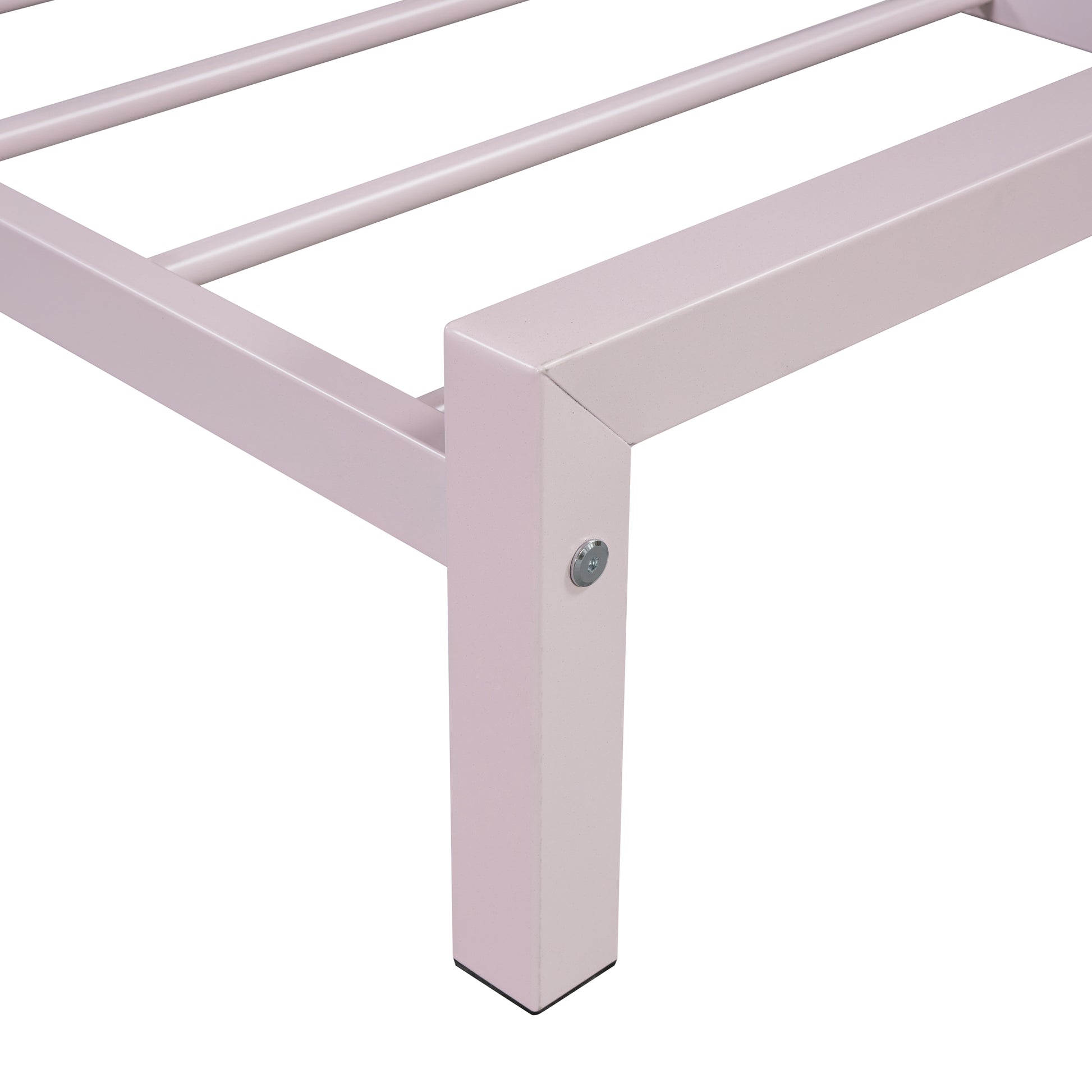 Twin Size Metal Platform Bed With House Shaped Headboard Design, Pink Pink Metal