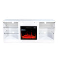 Fireplace Tv Stand With 18 Inch Electric Fireplace Heater,Modern Entertainment Center For Tvs Up To 62 Inch With Adjustable Glass Shelves And Storage Cabinets White White Mdf