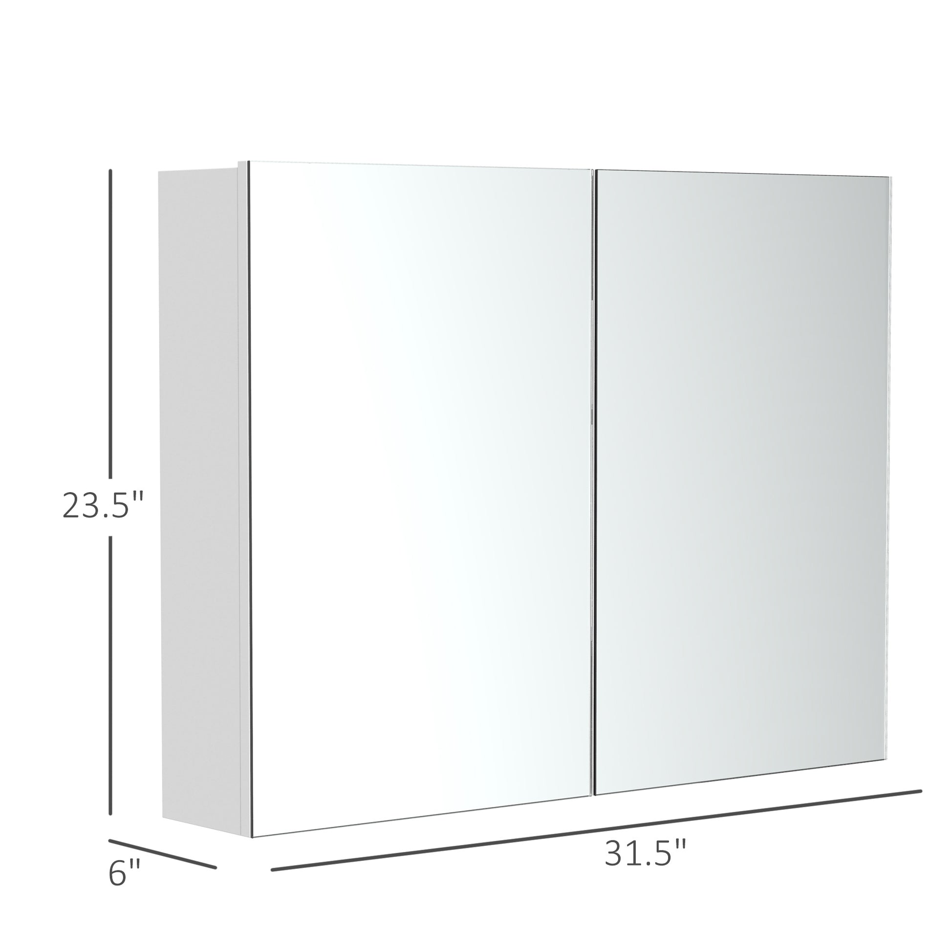 Homcom Double Door Wall Mounted Bathroom Mirror, 31.5" X 23.5" Medicine Cabinet With Modern Design, Large Storage, & Quiet Hinges White Mdf