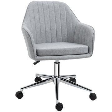 Vinsetto Mid Back Task Chair, Fabric Home Office Chair, Swivel Desk Chair With Tub Shape Design & Lined Pattern Back For Living Room, Bedroom, Gray Gray Polyester