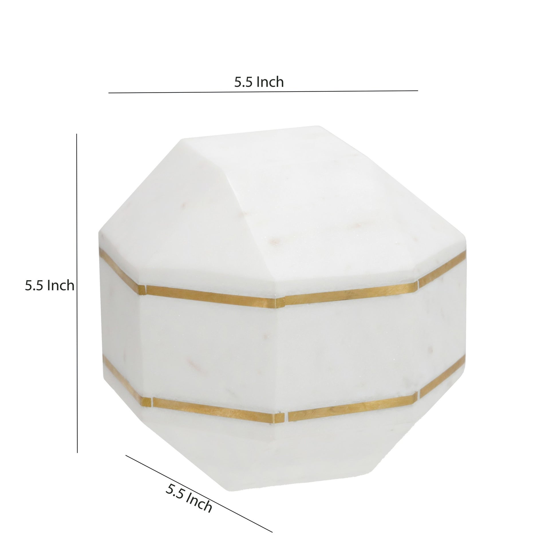 6 Inches Marble Frame Octagonal Orb With Stable Base, White White Marble