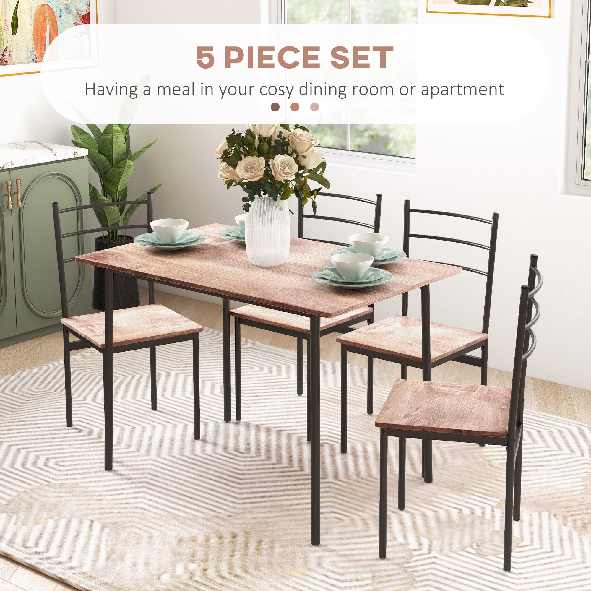 HOMCOM 5 Piece Dining Room Table Set for 4, Space brown-mdf