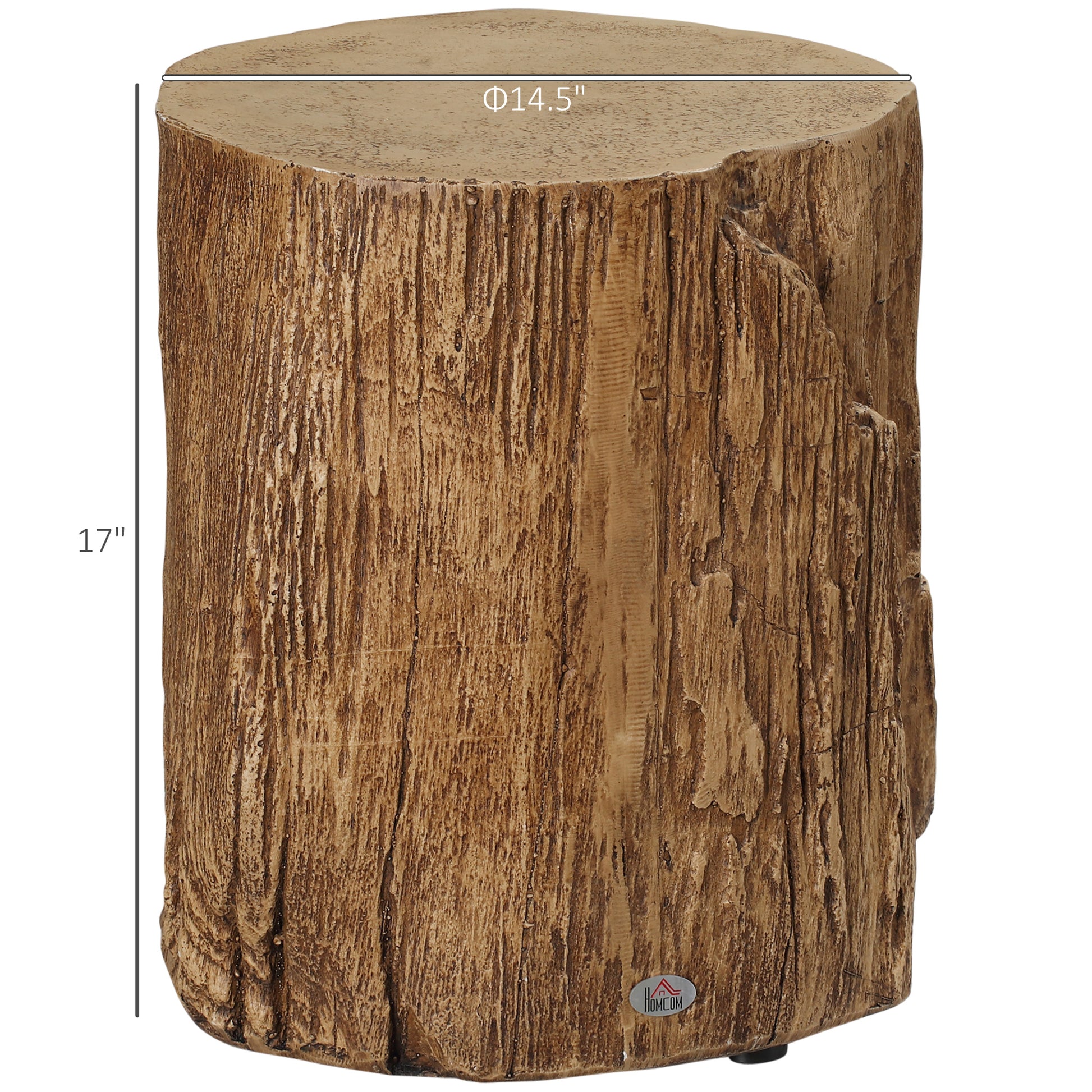 Homcom Tree Stump Stool, Decorative Side Table With Round Tabletop, Concrete End Table With Wood Grain Finish, For Indoors And Outdoors, Natural Natural Concrete