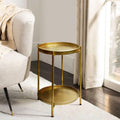 20 Inch High Round Side End Table With 2 Tier Iron Frame, Matte Gold Gold Iron