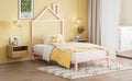 Twin Size Metal Platform Bed With House Shaped Headboard Design, Pink Pink Metal
