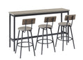 Long Bar Table Set With 3 Pu Upholstered Bar Stools, Industrial Bar Table And Chairs For Kitchen Breakfast Table, Living Room, Banquet Hall, Rustic Gray And Black, 63 L X15.7