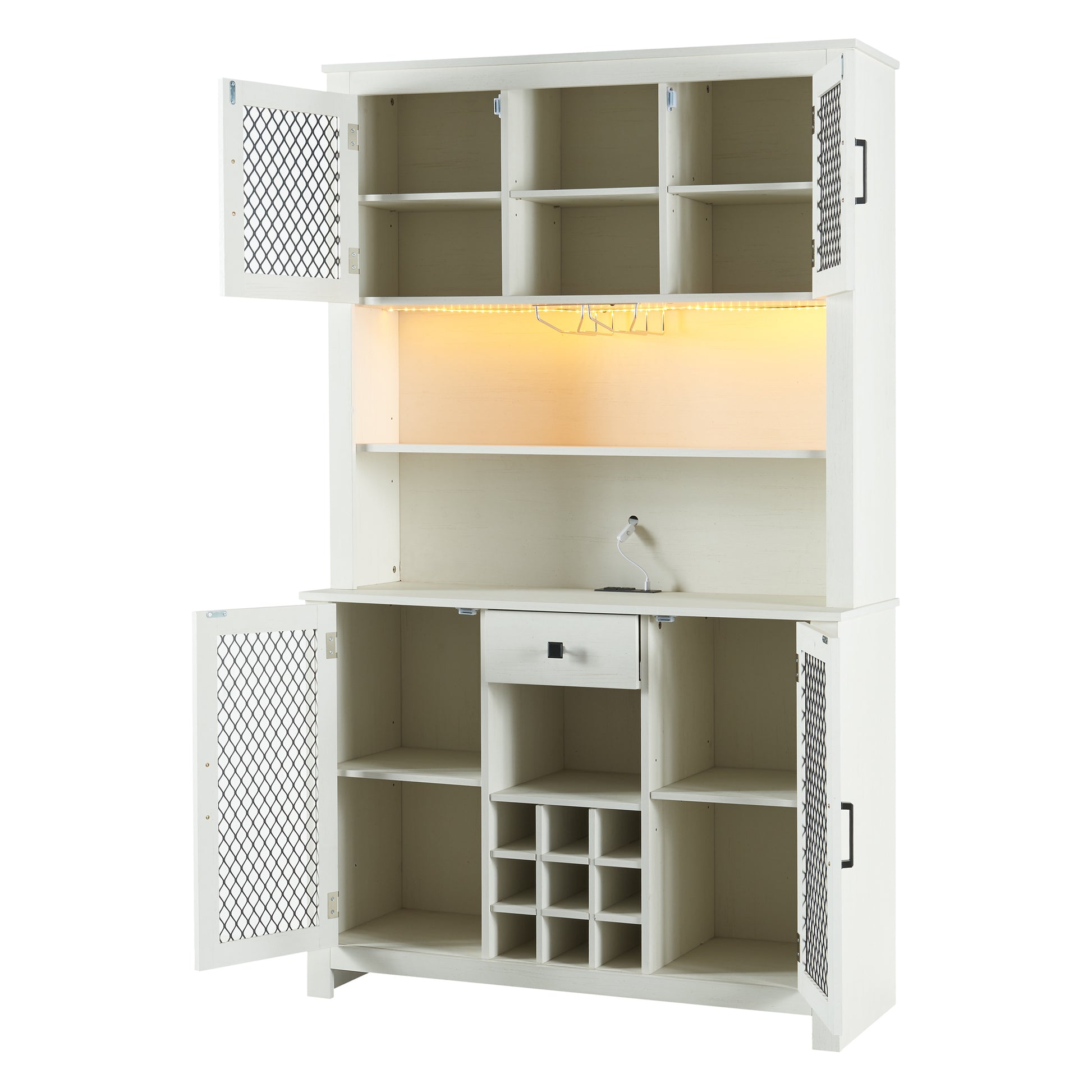 Farmhouse Coffee Bar Cabinet with Led Lights and