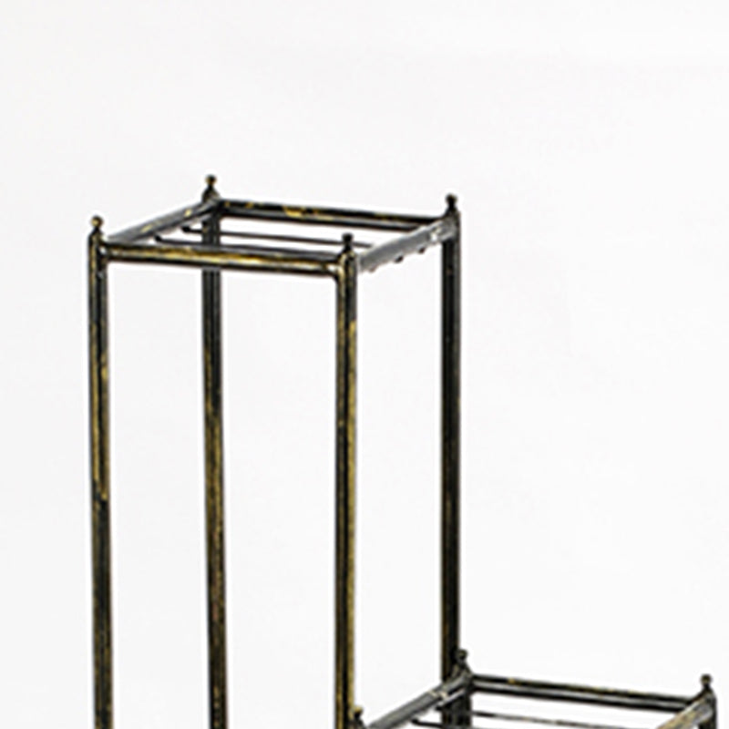 40, 29, 17 Inch 2 Tier Square Metal Plant Stand, Slatted, Set Of 3, Black, Gold Gold Blue Metal