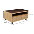 36 Inch Modern Mango Wood Coffee Table, Drip Design Walnut Brown Surface, Oak White Frame Brown White Solid Wood