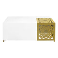 48 Inch Rectangular Modern Coffee Table With Geometric Cut Out Design, White And Brass Gold White Metal & Wood