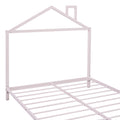 Full Size Metal Platform Bed With House Shaped Headboard Design, Pink Pink Metal