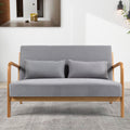 Leisure Chair With Solid Wood Armrest And Feet, Mid Century Modern Accent Sofa,2 Seat Light Gray Linen