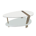 36 Inch Modern Coffee Table, Oval Elliptical Shape, White Mango Wood With Antique Brass Antique Brass White Metal & Wood