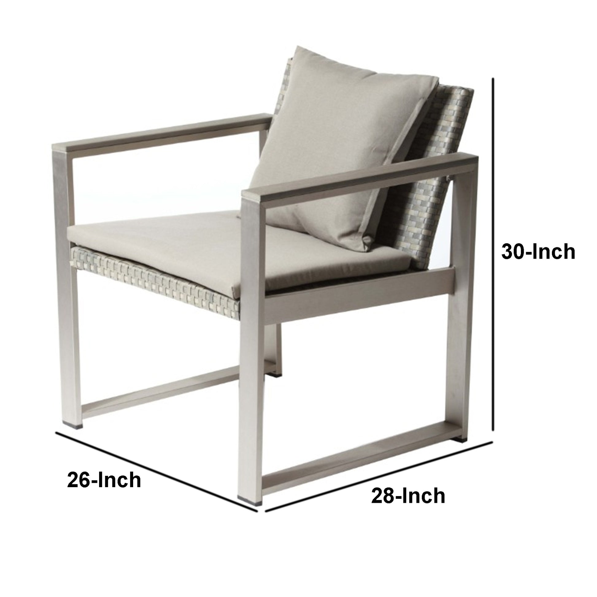 Exquisitly Aluminum Upholstered Cushioned Chair With Rattan, Gray Taupe Gray Rattan Metal