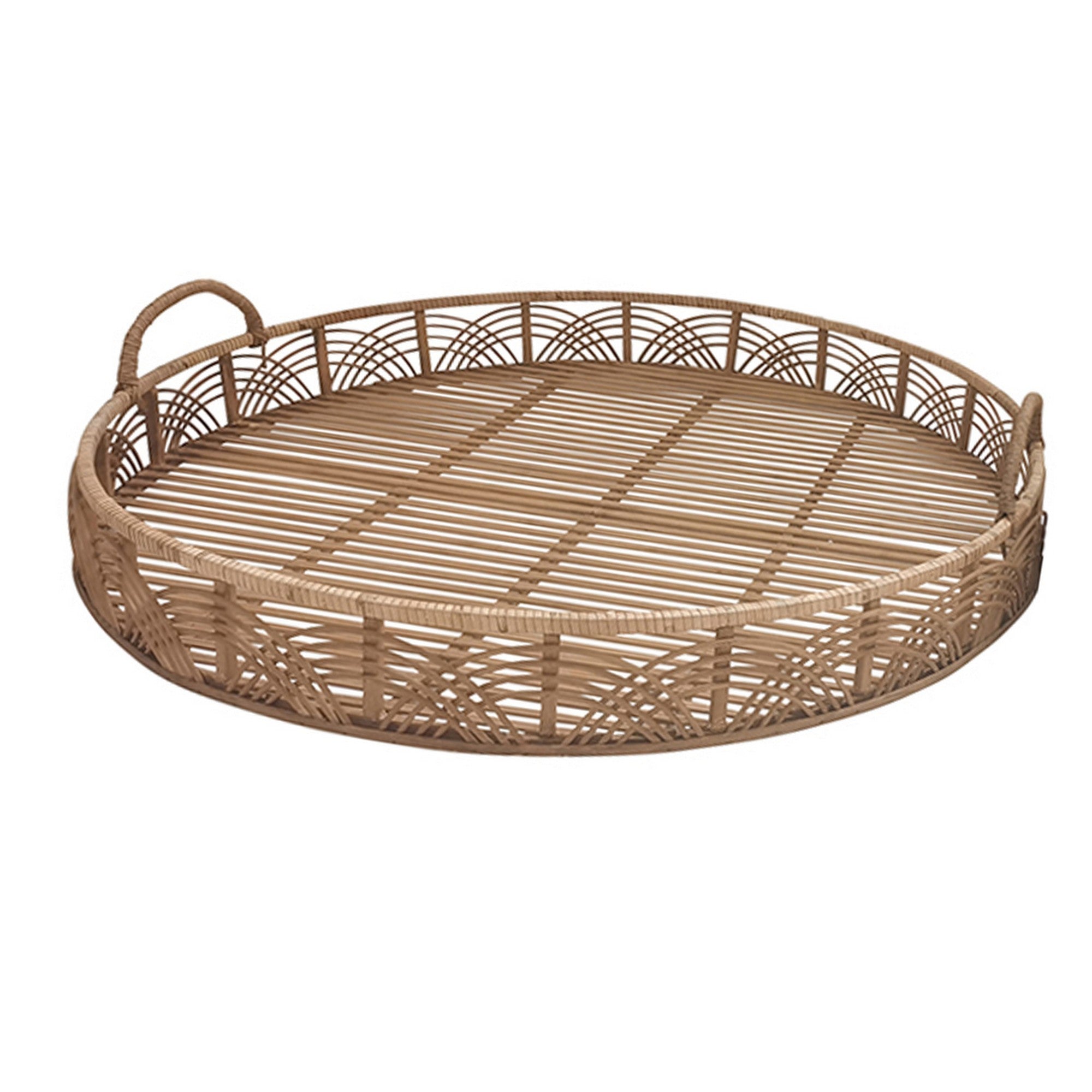 Round Shaped Bamboo Tray with Curved Handle, Set