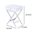 Wood And Metal Side Table With Crossed Base, White And Silver White Silver Wood Metal