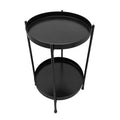 15 Inch Modern Side End Table, Metal Round Tray Top, Foldable Legs, Black Black Iron