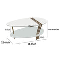 36 Inch Modern Coffee Table, Oval Elliptical Shape, White Mango Wood With Antique Brass Antique Brass White Metal & Wood