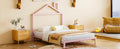 Full Size Metal Platform Bed With House Shaped Headboard Design, Pink Pink Metal