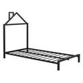 Twin Size Metal Platform Bed With House Shaped Headboard Design, Black Black Metal